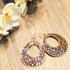 Gold and Brown Velvet Tear Drop Earrings